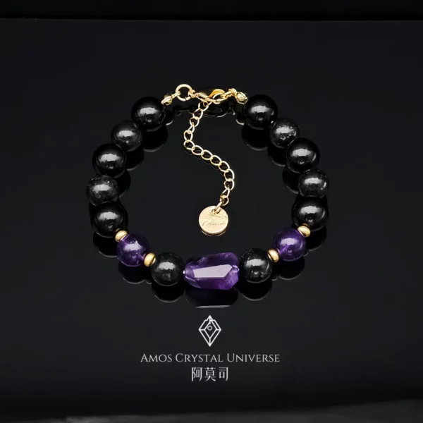 Oathbound Spirit 靈誓水晶手鍊｜紫水晶、烏拉圭紫水晶、黑碧璽、黑體堇青石，助你吸引靈魂伴侶與貴人能量